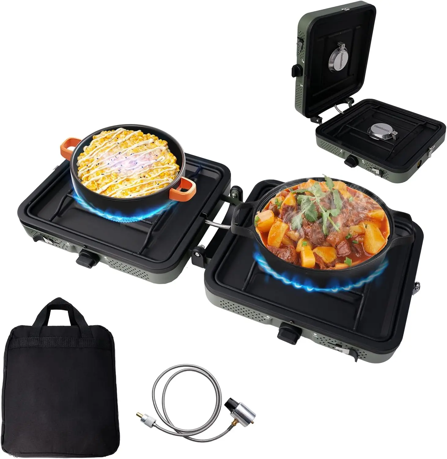 

2-Burner Foldable Propane Stove, 17200 BTU, Quick Ignition, Lightweight Camping Stove for Hiking, Travel, Outdoor BBQ