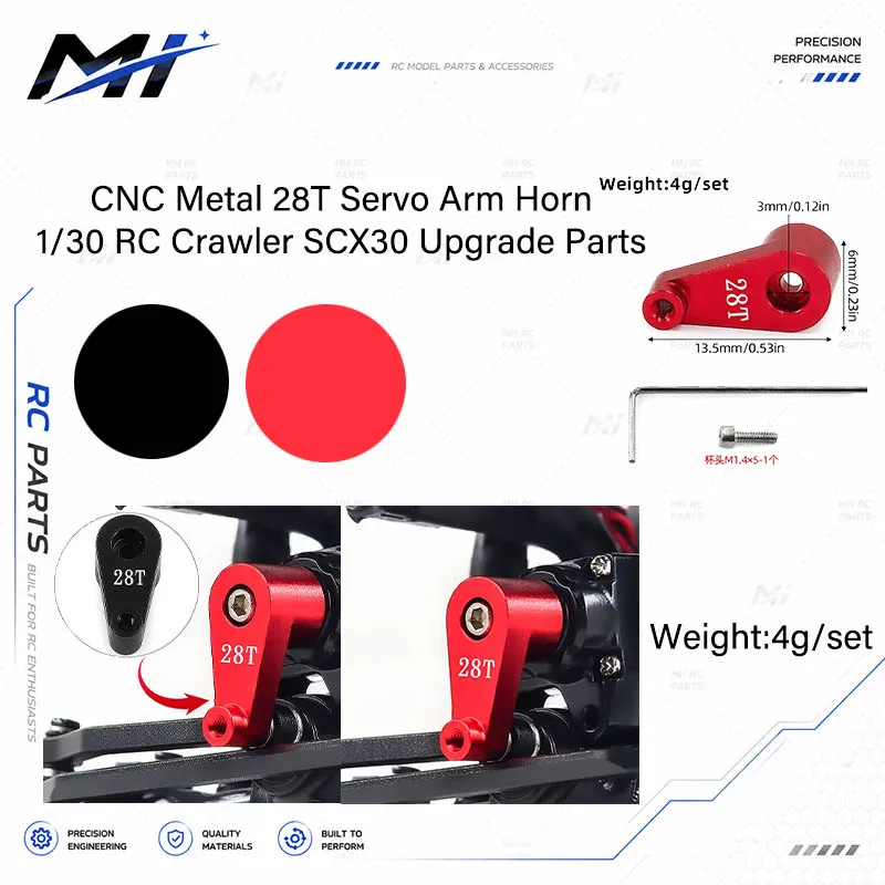 CNC Metal 28T Servo Arm Horn for 1/30 RC Crawler SCX30 Upgrade Parts, Durable Servo Saver Accessories