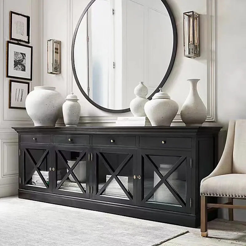 

American Solid Wood TV Cabinet, Living Room Small Apartment Audio-visual Retro Low Cabinet Floor Cabinet European TV