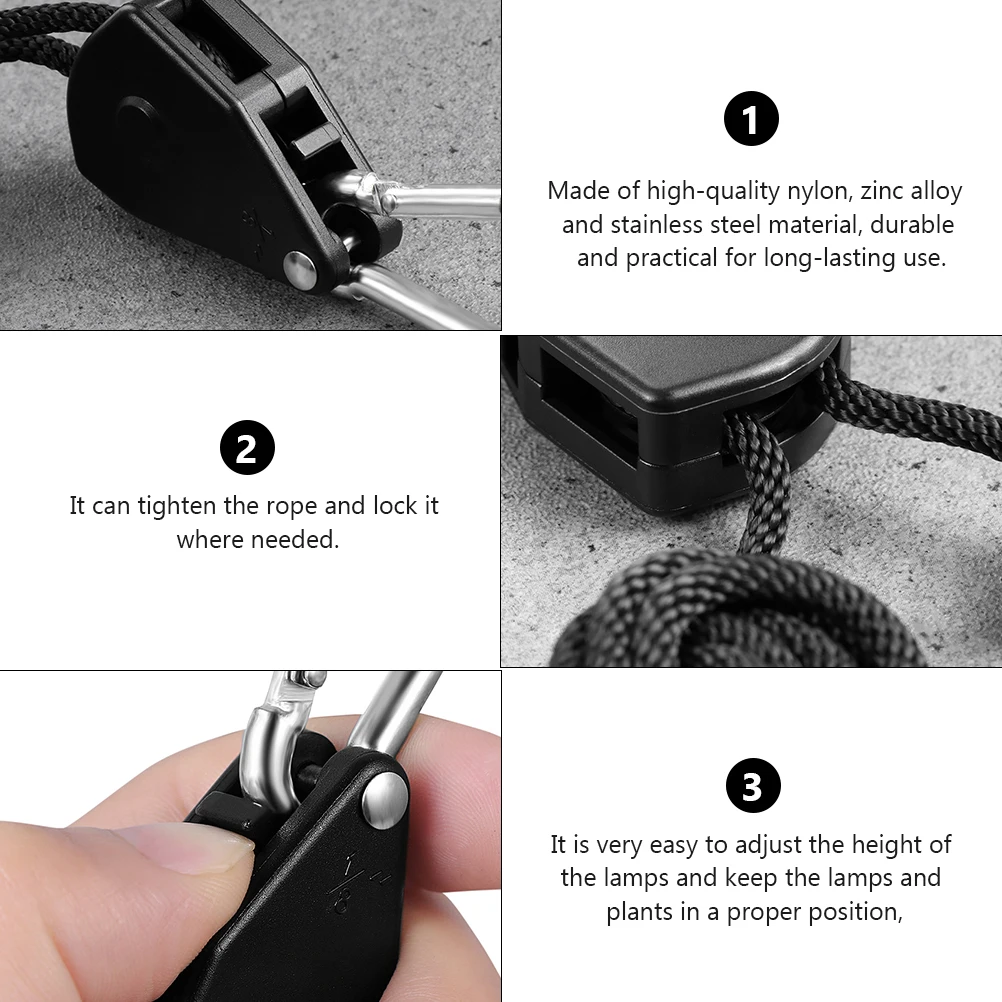 

2 Pcs Plant Light Hook Hangers Grow Tent Adjustable Ceiling for Metal Rope Black