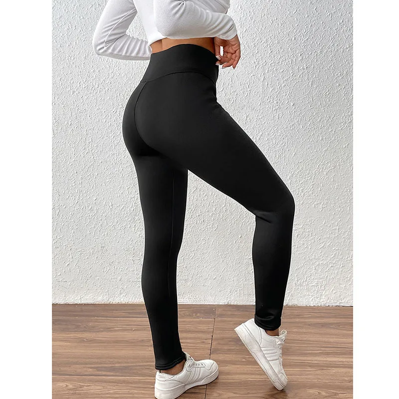 الشتاء النساء زائد المخملية الدافئة طماق سلس رفع الوركين عبر عالية الخصر الحرارية طماق 2025 جديد أسود ضيق الصوف السراويل #4