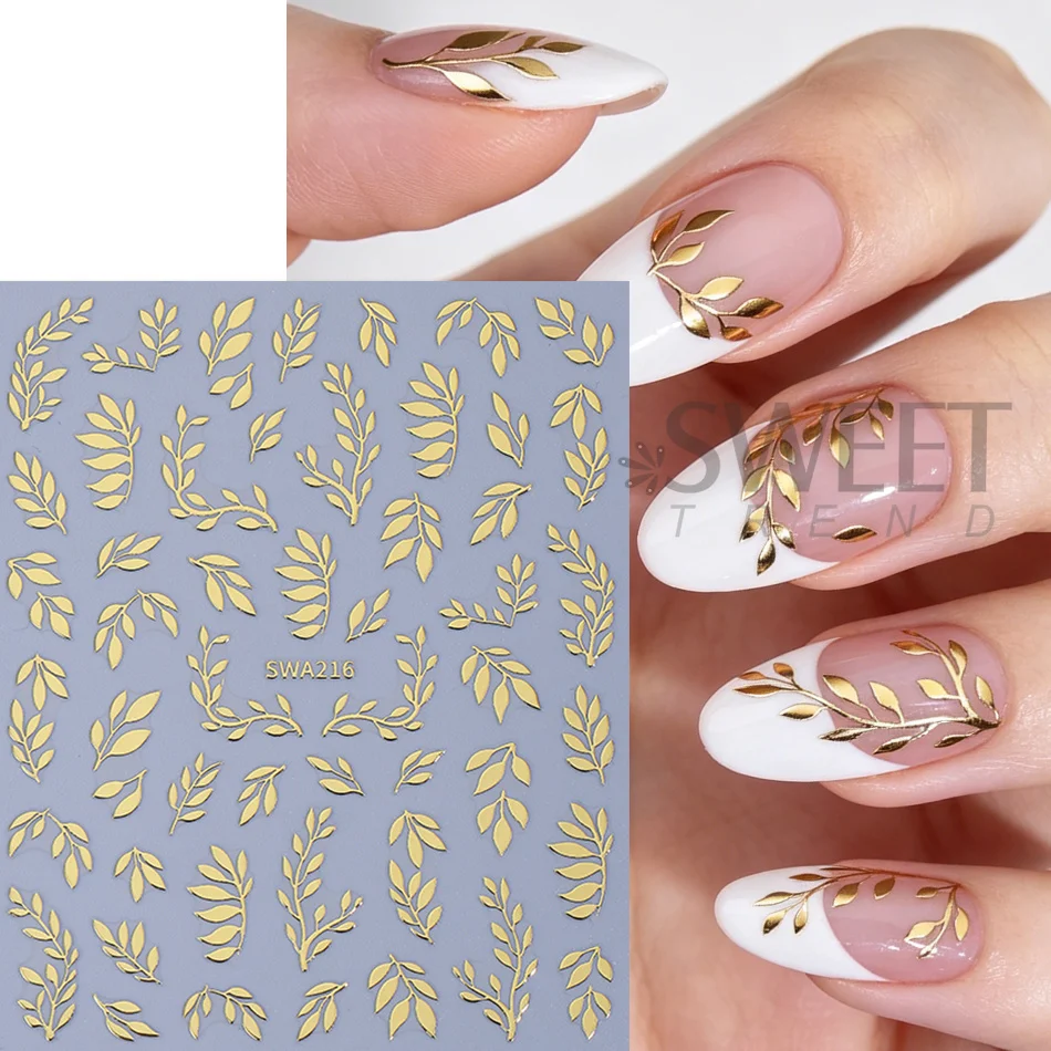 3 Stück Bronzefarbene Blätter-Nagelaufkleber Roségold Silber Gold Einfaches Design Selbstklebende Nagelsticker Elegante Maniküre-Dekoration – Detail 3