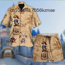 Mickey Mouse Cruise Pirate Hawaii Beach Shirt Shorts Set Casual Beach Vacation Short Sleeve Set Disney Beach Retro Button Shirt