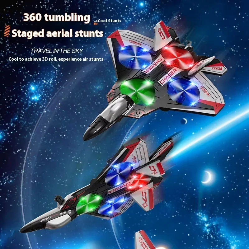 Ulepszony, odporny na uderzenia dron RC w kształcie myśliwca z pianki z kolorowymi światłami LED, model lotniczy, zabawka, prezent dla chłopców i dzieci, rok 2025.