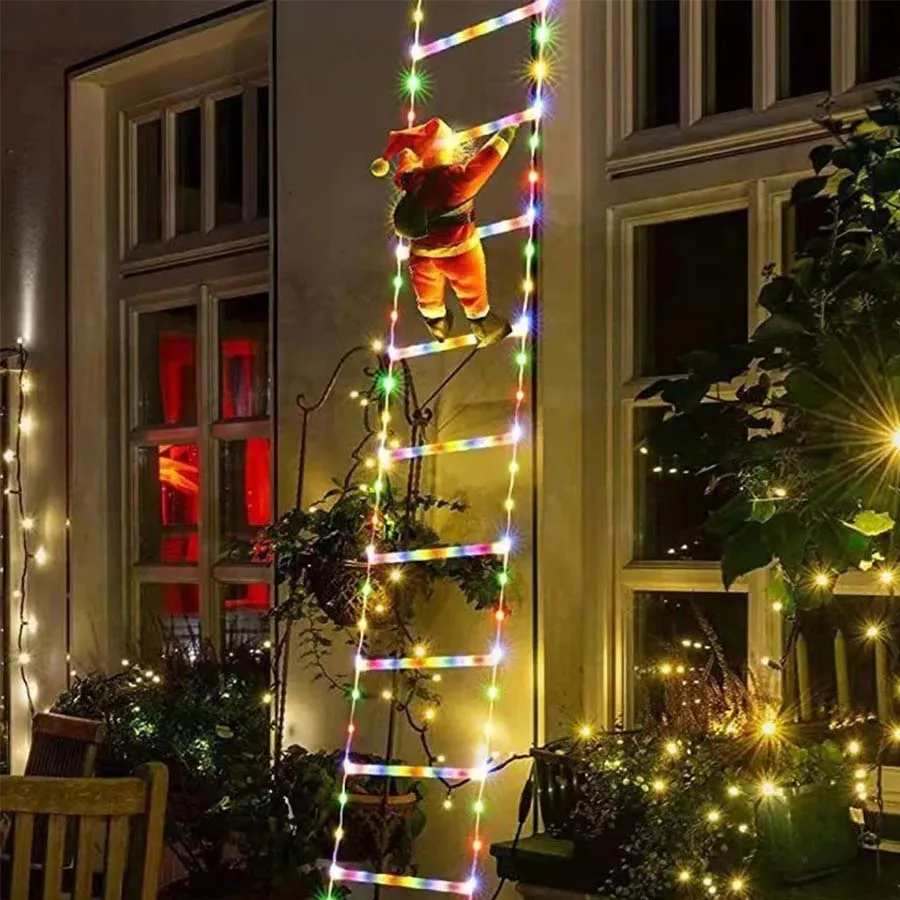 Tira de luces LED de escalera de escalada de muñeca de Papá Noel, decoración temática navideña, lámpara para el hogar, jardín interior, ventana, árbol de Navidad
