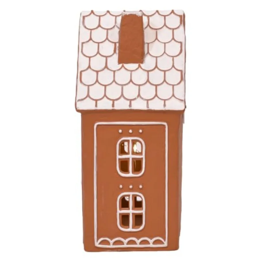 Ceramic Iced Gingerbread Houses Holiday Pre Lit LED Village Figurines Set of 2 9 Inch view 4