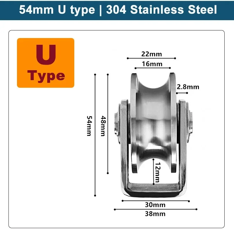 U V H Type Single Wheel Pulley Roller 304 Stainless Steel 360 Degree Rotation Heavy Duty Grooved Wheel V Type Pulley Block