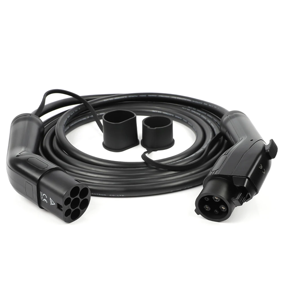 7KW EV Charging Cable Type 2 to Type 1 32A 5 Meter Cord Male to Female Plug for Electric Car Charger Station + Storage Bag