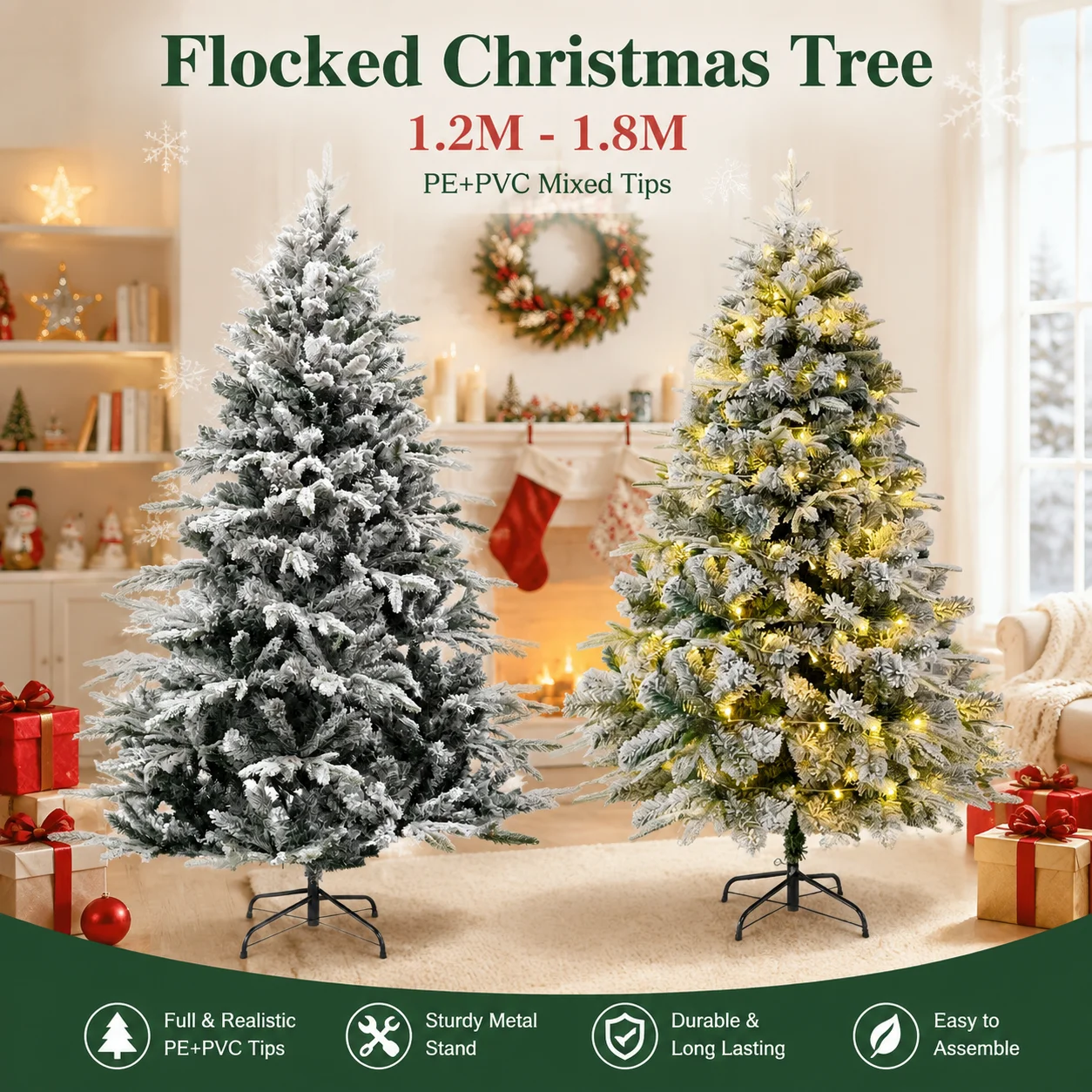 Artificial Christmas Tree PE+PVC Mixed Snow Spray Fusing Christmas Tree 120cm-180cm Family Christmas Atmosphere Party Decoration