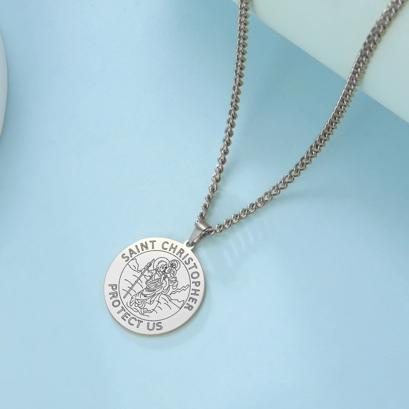 Dawapara Saint Christopher Medaille Halskette Jesus Truet In Sie Amulett Katholischen Schmuck Reisende Fahrer Geschenke Edelstahl – Detail 11
