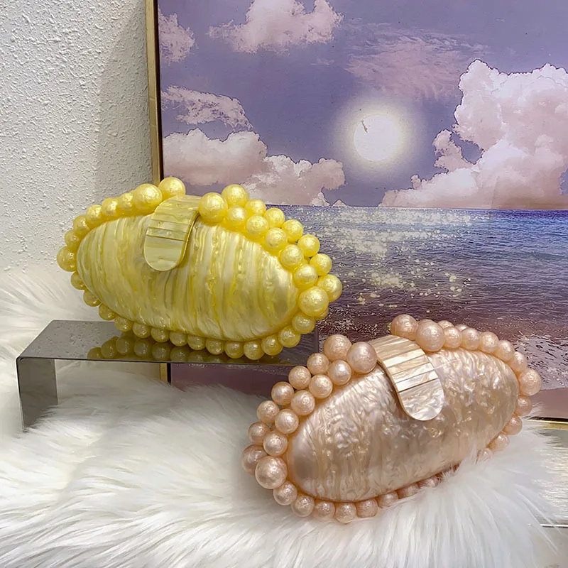 Fashion Acrylic Egg Shape Beaded Clutch Bag Prom Evening Women Crossbody Handbag Match Dress Lady Purse Bags for Wedding