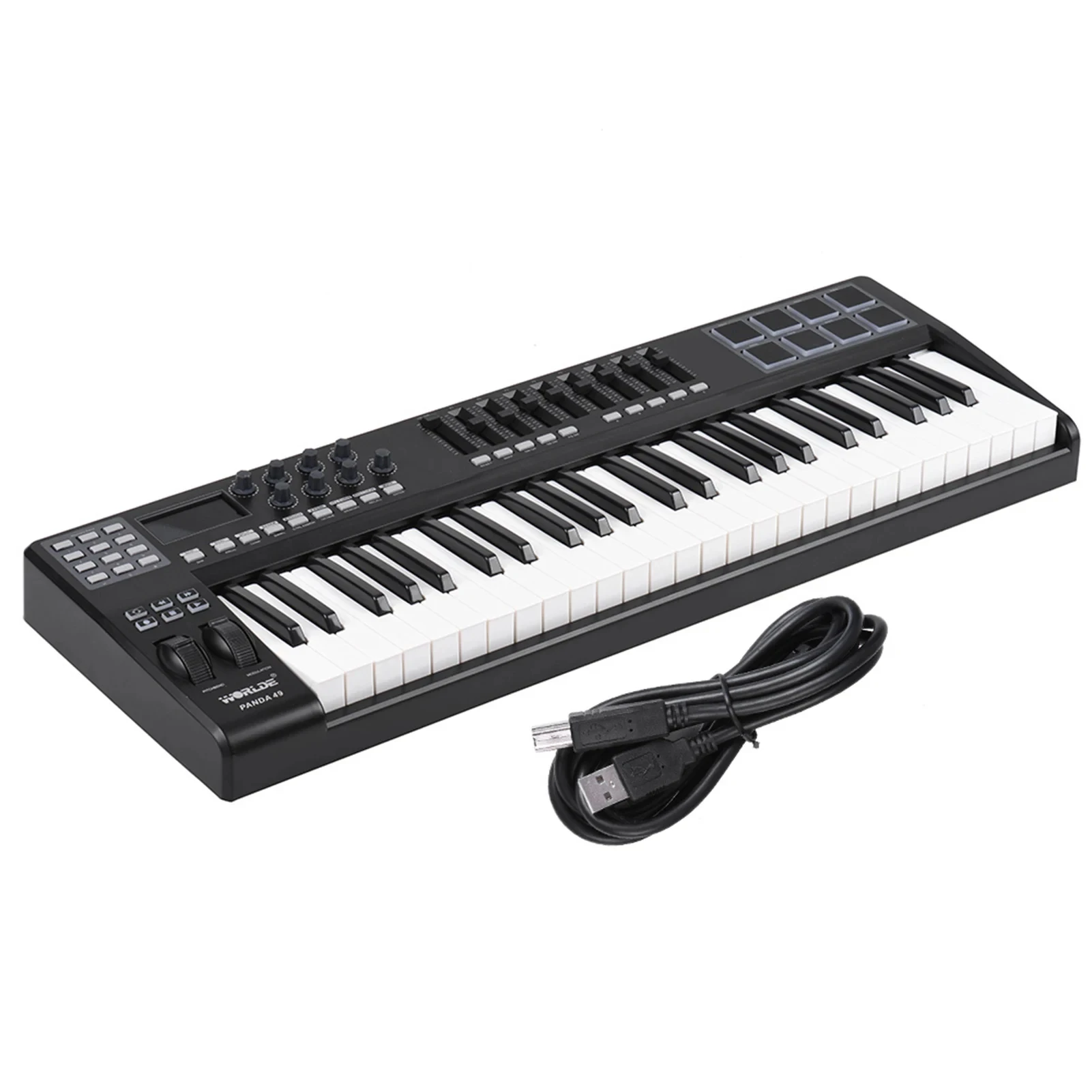 WORLDE PANDA49 Portable 49-Key USB MIDI Keyboard Controller 8 RGB Colorful Backlit Trigger Pads with USB Cable MIDI keyboard