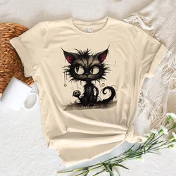 Funny Cat tshirt women graphic kawaii korean clothes Psychedelic Pop Culture t shirt kawaii aesthetic Breathable Retro