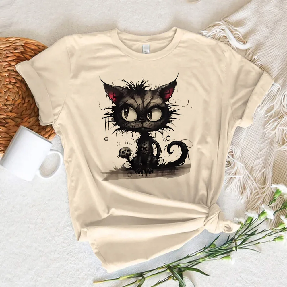 Funny Cat tshirt women graphic kawaii korean clothes Psychedelic Pop Culture t shirt kawaii aesthetic Breathable Retro