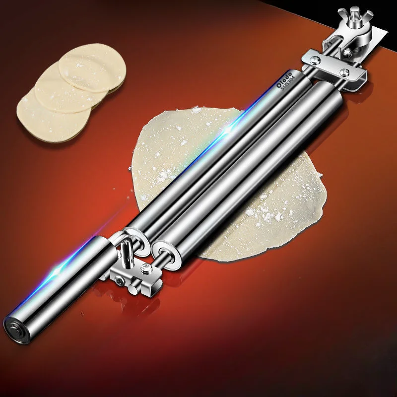 Double Roller Rolling Pins, Stainless Steel Pressing Stick, Household Quick Pressing Dumpling Skin, Kitchen Attachment Gadgets,