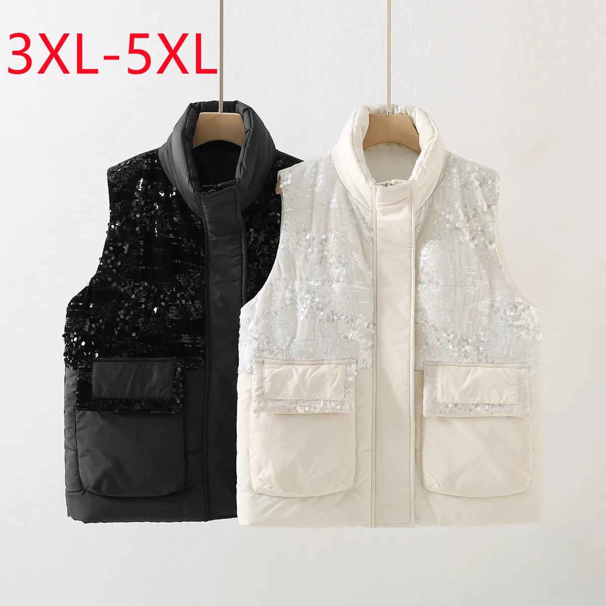 New 2022 Ladies Winter Plus Size Tops For Women Large Size Vest Sequins Coat 3XL 4XL 5XL