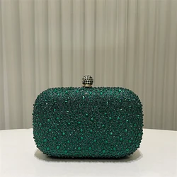 Small Emerald Rhinestone Purse Women's Round Box Shaped Evening Bags Elegant Formal Party Stylish Ladies Handbag Silver Clutch