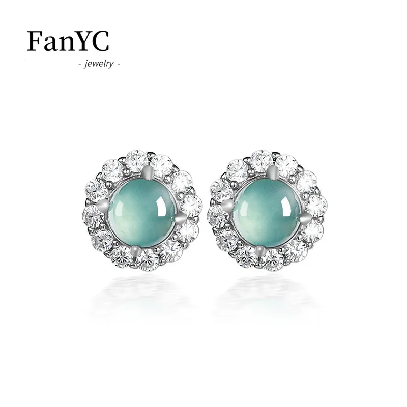

Natural Jadeite Blue Water Cabochon Stud Earrings S925 Silver Setting Premium Fashion Ice-type Jadeite Gemstone Ladies' Gift
