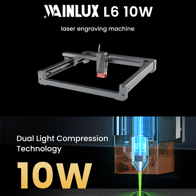 Walinux gravador a laser com kits de assistência de ar l6 10w alta precisão cnc diy máquina telefone controle app ferramentas carpintaria marcador a laser