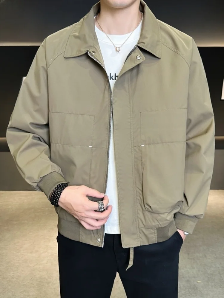 

Paul Men's Spring Autumn ort Casual Jaet Flip Collar Coat Youth Faion Urban Wear Polyester Fiber Long Sve Zipper Clo...