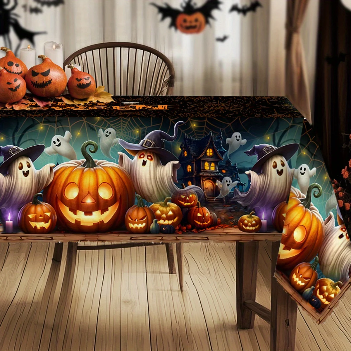 Fall Halloween-themed tablecloth, suitable for Halloween parties, autumn gatherings, available in various sizeszyc