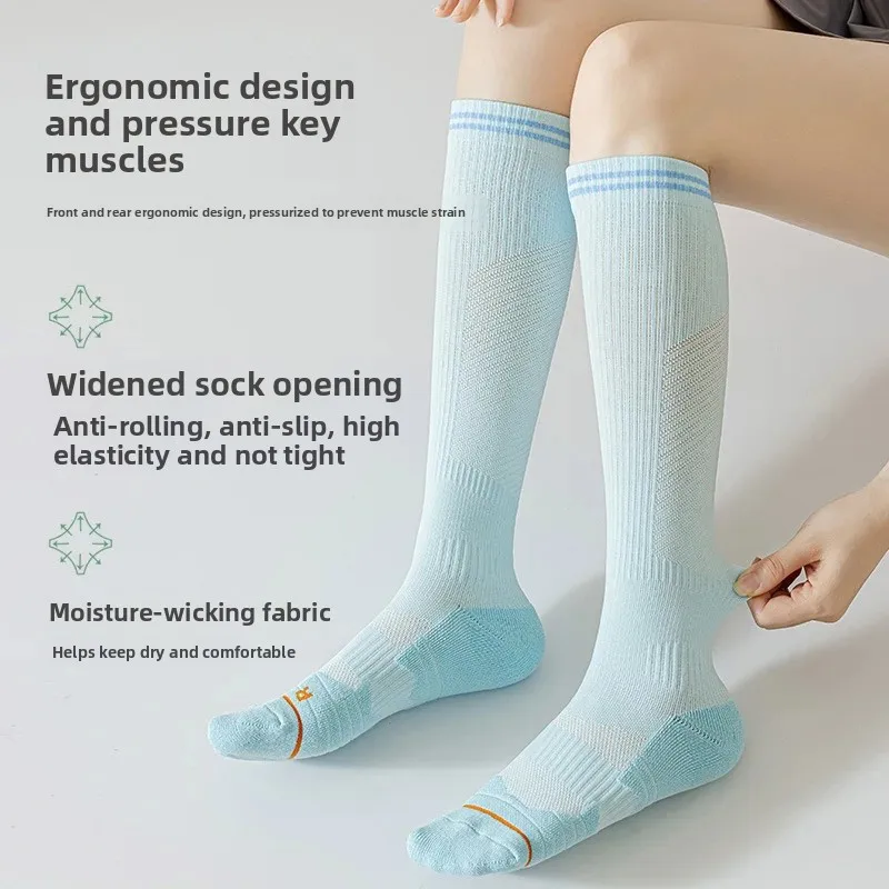 

Женские носки для бега, компрессионные носки длиной до икры для фитнеса, йоги, тонкие носки, длинные спортивные носки под давлением, профессиональные носки со скакалкой