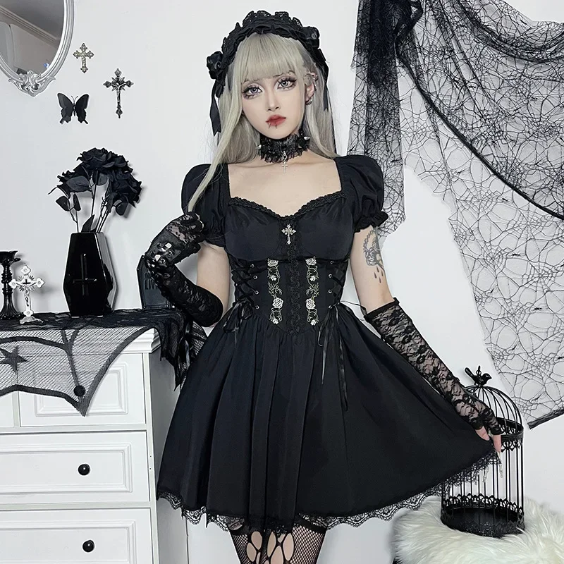 Europe and the United States casual temperament street skirt design sense of summer rose thin lace A pendulum dress image 3