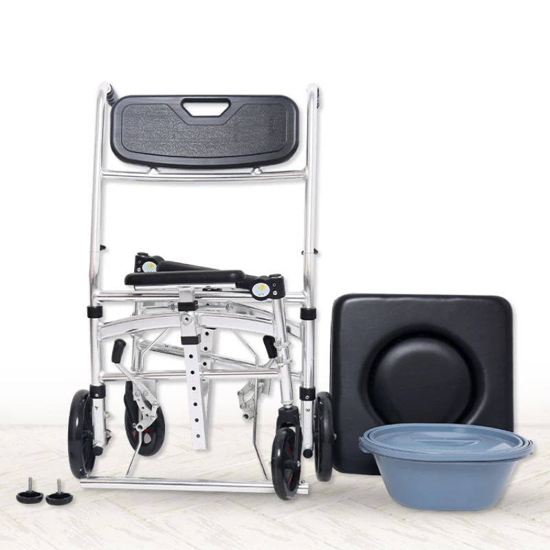 Elderly person's toilet chair with wheels, pregnant woman's household toilet, disabled person's foldable mobile portable toilet