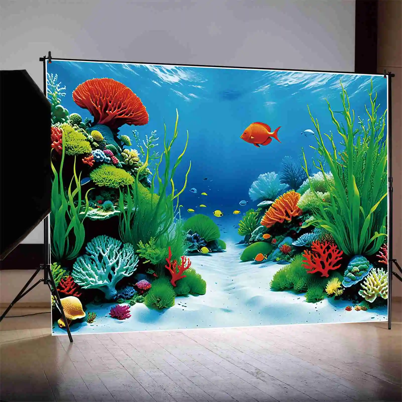 MOON.QG Bright Red Blue Green Aquarium fondali ragazze Coral Sea Grass compleanno sfondi accessori per fotochiamate per feste personalizzate