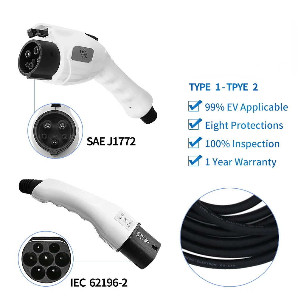 16A 32A 1 3 Phase Ev Charger Mode Level 3 Electric Ev Charging Cable Car Type 2 Type 1 To Type 2 Ev Charging Cable