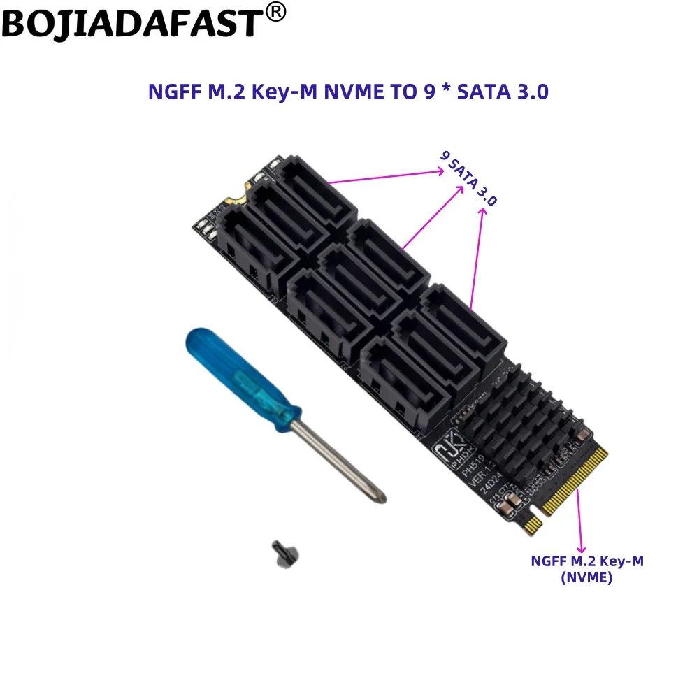 

NGFF M.2 Key-M NVME Interface to 9 * SATA 3.0 Connector Adapter Expansion Riser Card for Hard Disk Drive