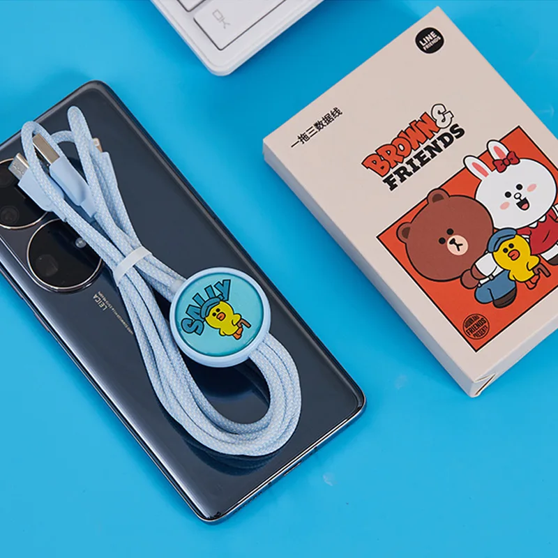 

LINEFRIENDS коричневый медведь Cutedata кабель 3 в 1 быстрая зарядка один буксир тройной зарядный кабель многоавтомобильный Универсальный плетеный кабель