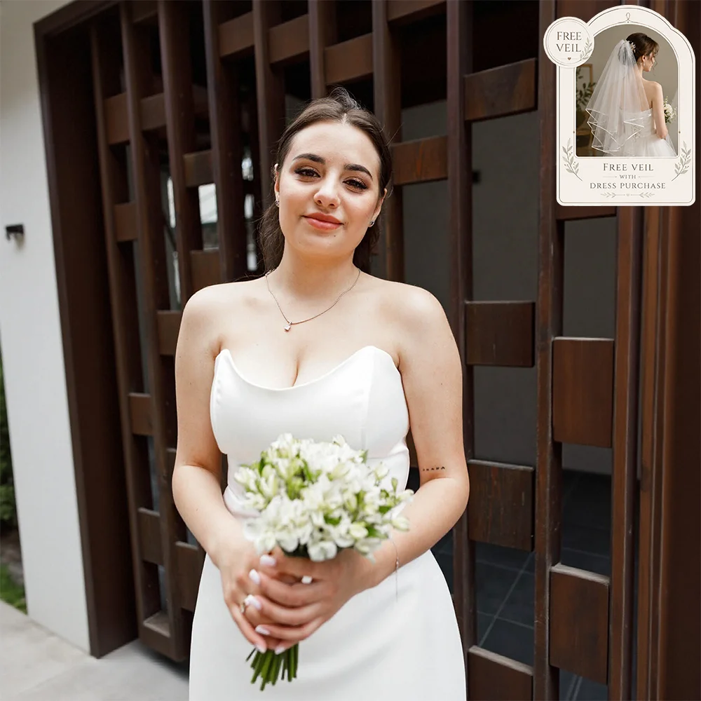 Plus Size Satin Wedding Dress Detachable Lace Train Strapless Short Bride Reception Dress Civil vestido novia 2026