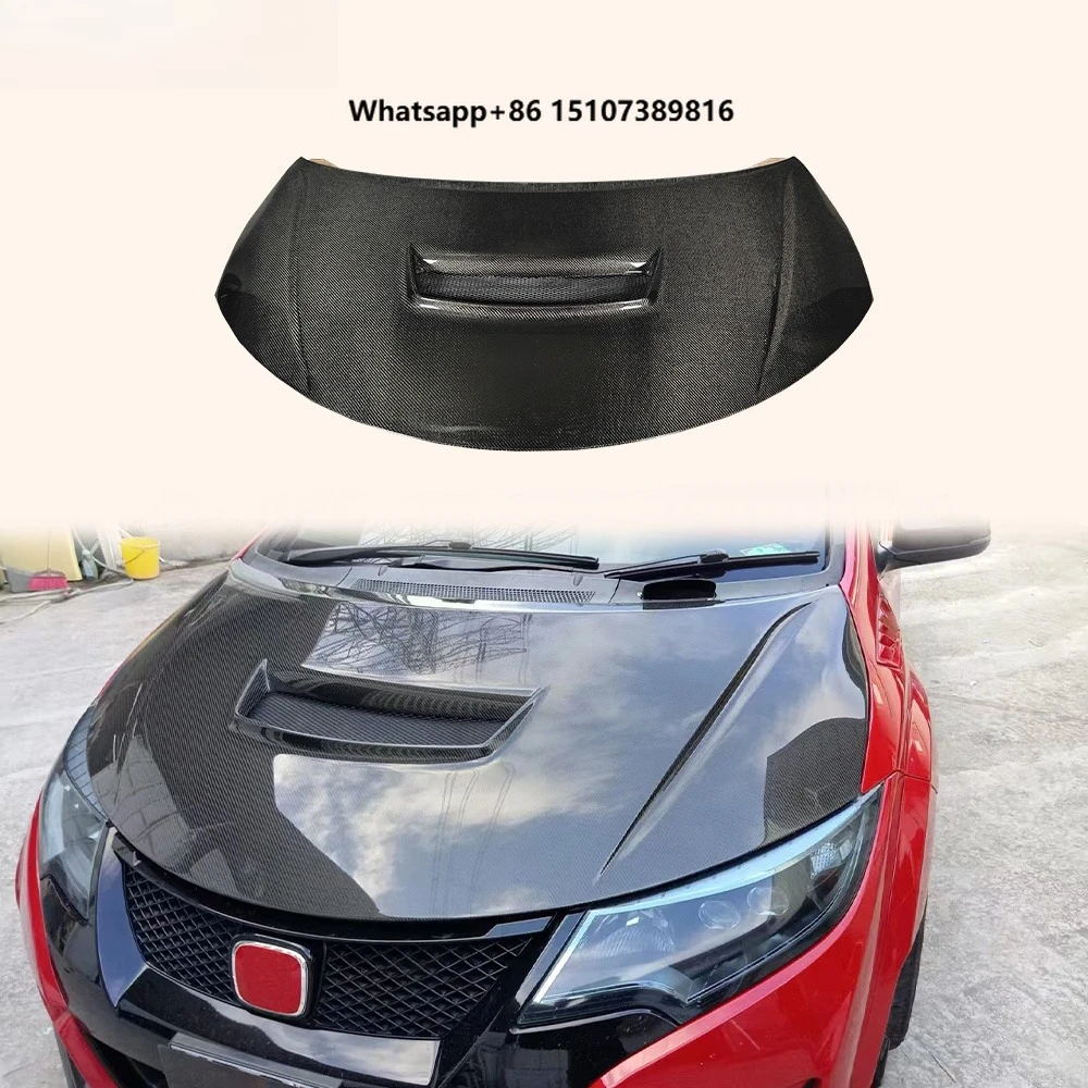 For for Type R FK2 15-17 Body Parts Double Side Carbon WRC Style Front Vented Hood