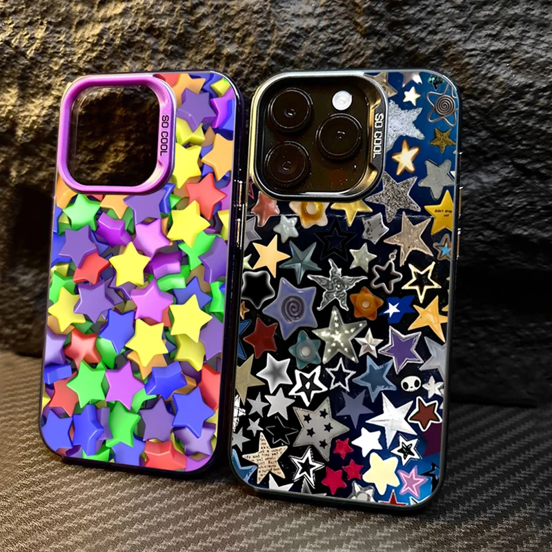 Colorful Star Matte Laser Phone Case For iPhone 15 16 Pro Max Case iPhone 14 13 12 11 XS X XR 7 8 Plus Shockproof Bumper Cover