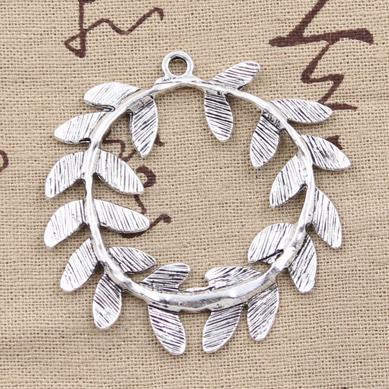 2pcs Charms Olive Wreath 52x53mm Antique Silver Color Plated Pendants Making DIY Handmade Tibetan Silver Color Finding Jewelry