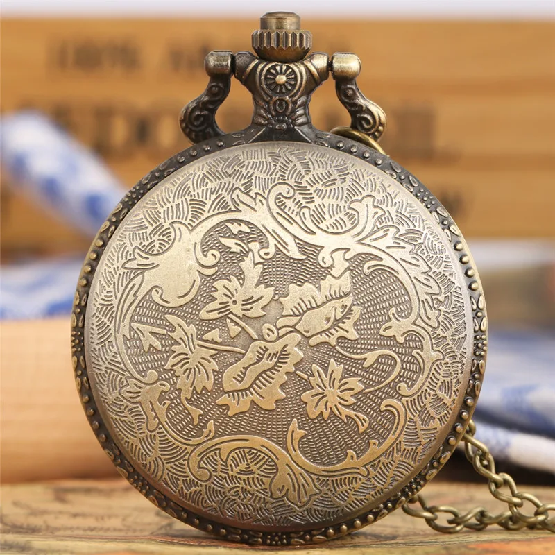 Antique Style Japan Anime Cosplay Design Hollow Tail Quartz Pocket Watch for Men Women Roman Number Clock with Necklace Chain