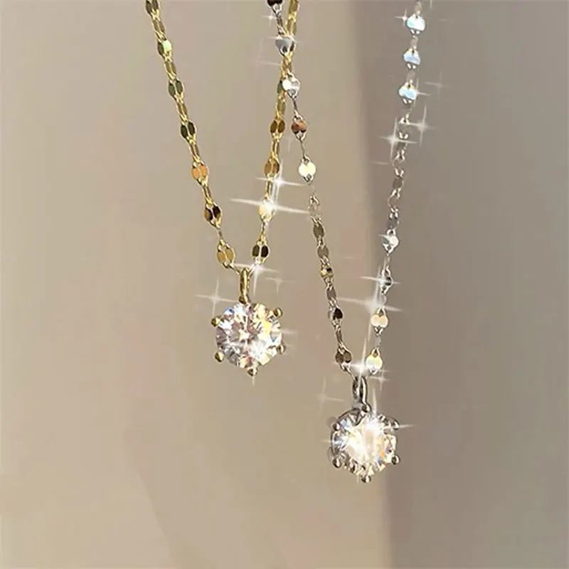 SOMILIA -18K vergoldete Halskette aus S925-Sterlingsilber für Damen, zierliche, minimalistische Solitär-Halskette mit rundem CZ-Stein, funkelnd, C – Detail 1