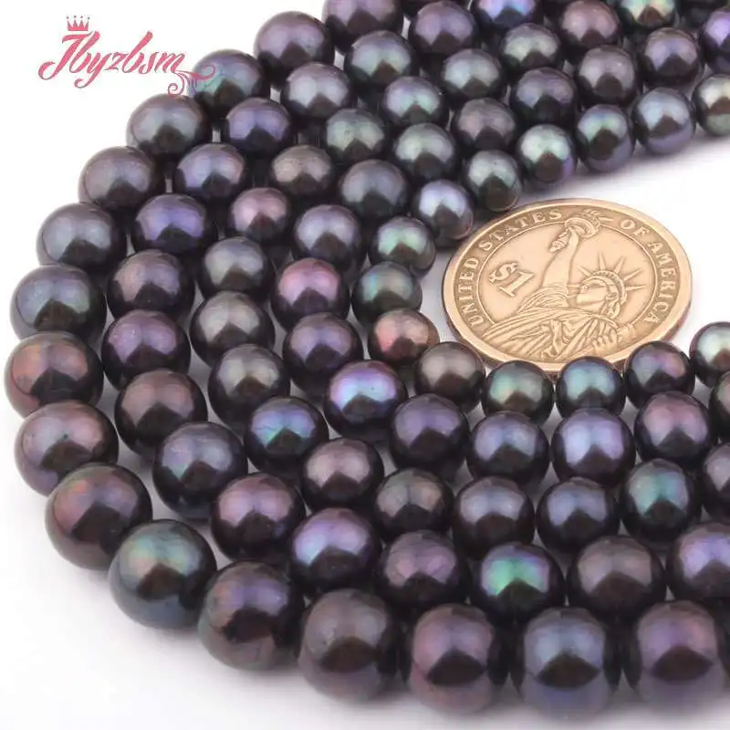 Round Natural Black Freshwater Pearl Beads 15 inches for DIY Necklace Bracelet Earrings Rings Jewelry Making 8-9/9-10/10-11mm