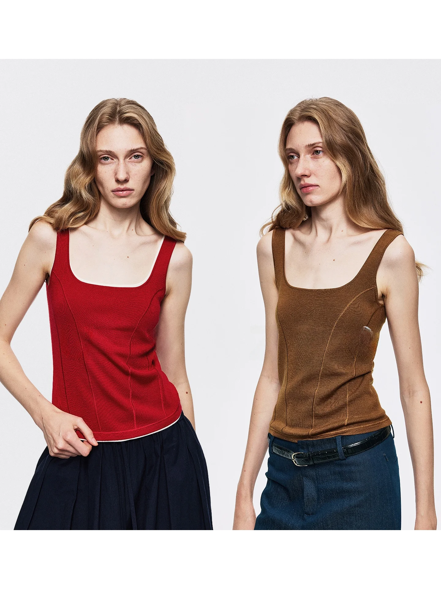 

Женский топ UZZO Slim Fit из шерсти и шелка в стиле йоги: мягкий, дышащий, с U-образным вырезом, без рукавов, элегантный минималистичный дизайн