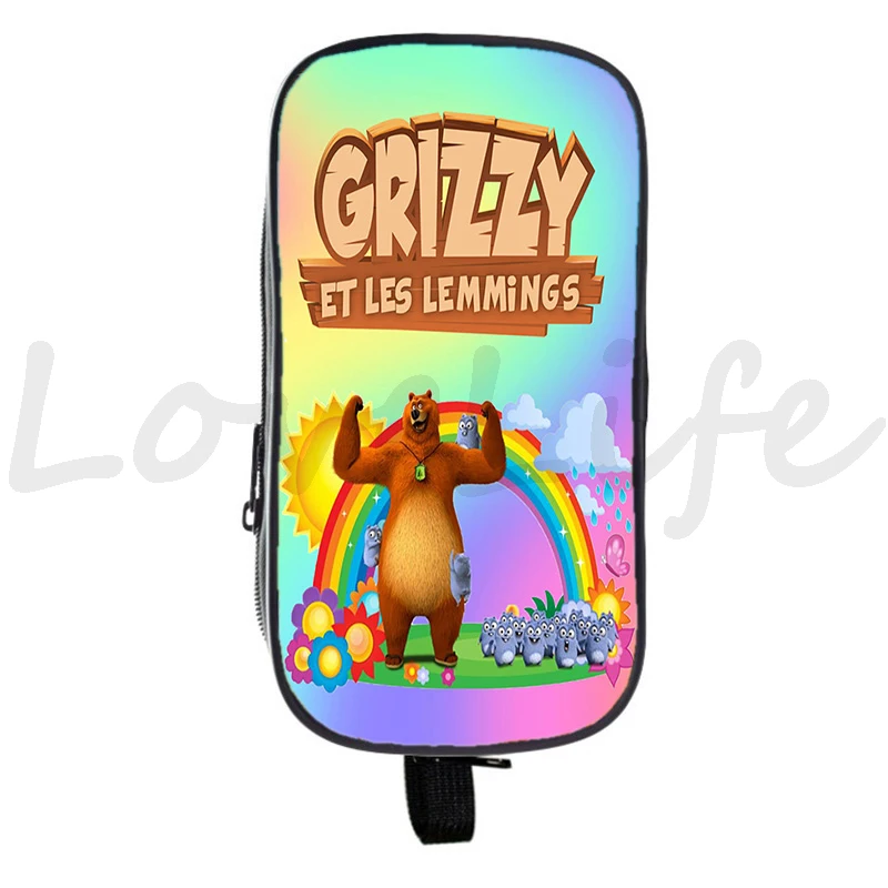 Grizzy And The Lemmings Pencil Case Boys Girls Pencil Holder School Supplies Cosmetic Case Kids Cartoon Pen Bag Back To School