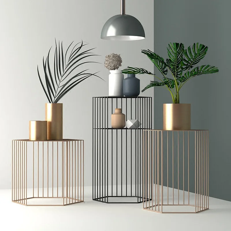 

Nordic metal wrought iron flower stand, clothing store interior decoration double-layer potted plant stand, hotel restaurant sid
