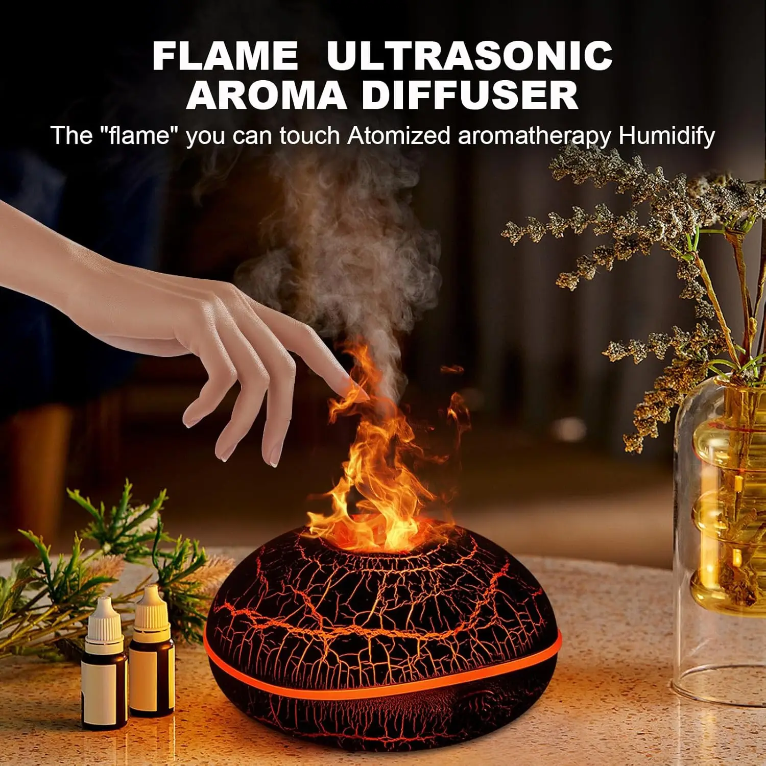 2026 New Home Thick Fog Volume Mini Aroma Diffuser Desktop Diffuser USB Flame Humidifier Aroma Diffuser