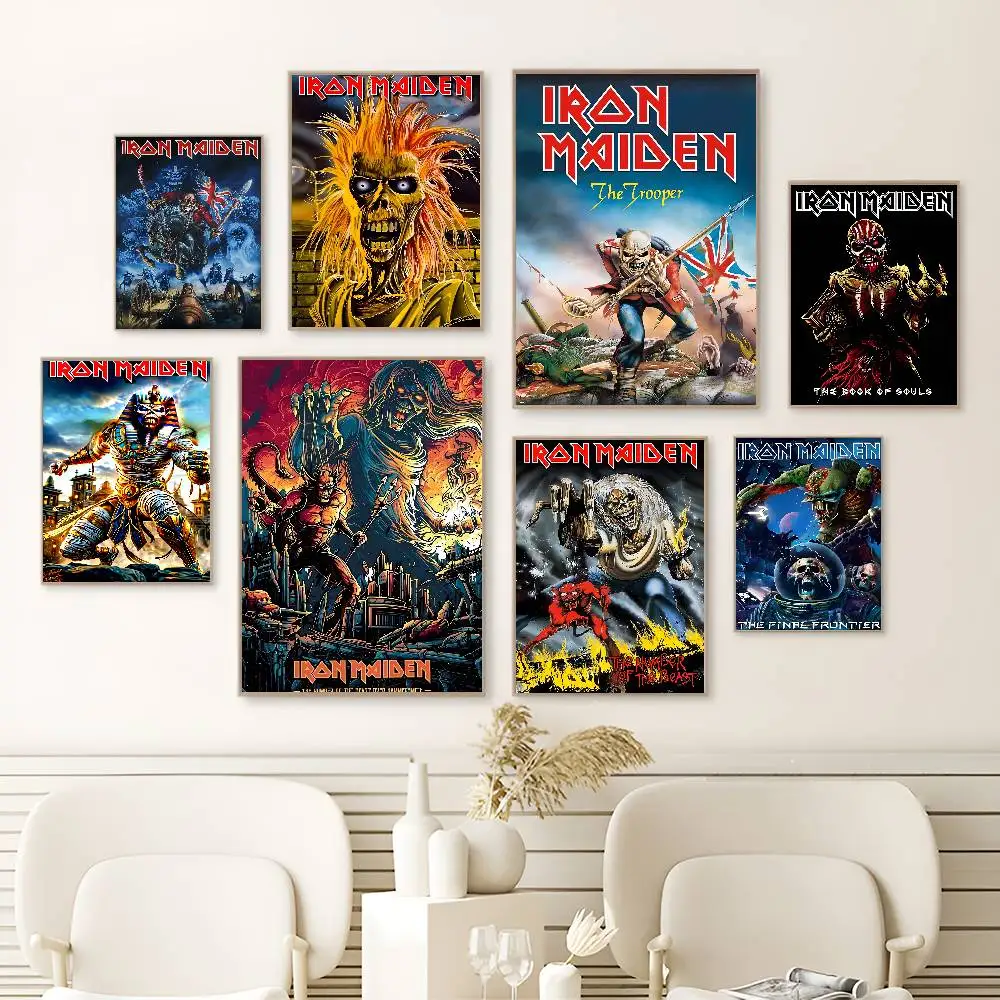 ملصقات كلاسيكية عتيقة من Band I-Iron M-Maiden مطبوعة بالورق الأبيض ملصقات فنية لديكور غرفة Kawaii #3