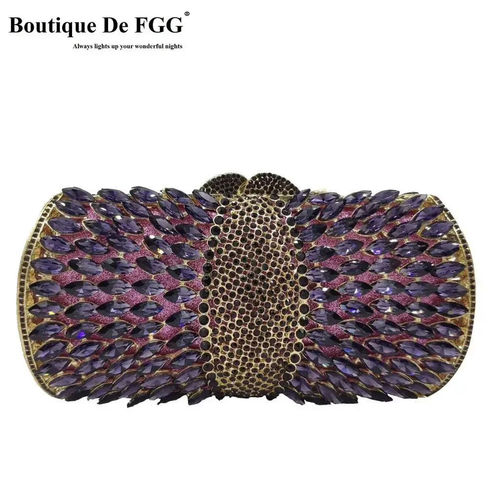 Boutique De FGG (in stock) Elegant Purple Women Crystal Evening Bags Ladies Diamond Minaudiere Wedding Clutch Handbag and Purse