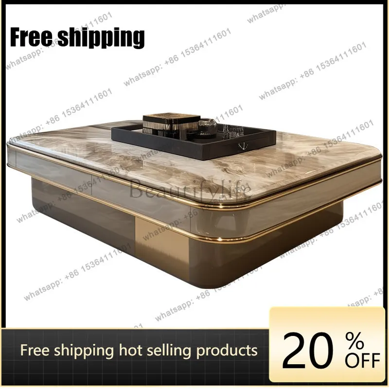 YJ light luxury modern coffee table microcrystalline stone household high-end enlarged high solid wood large apartment