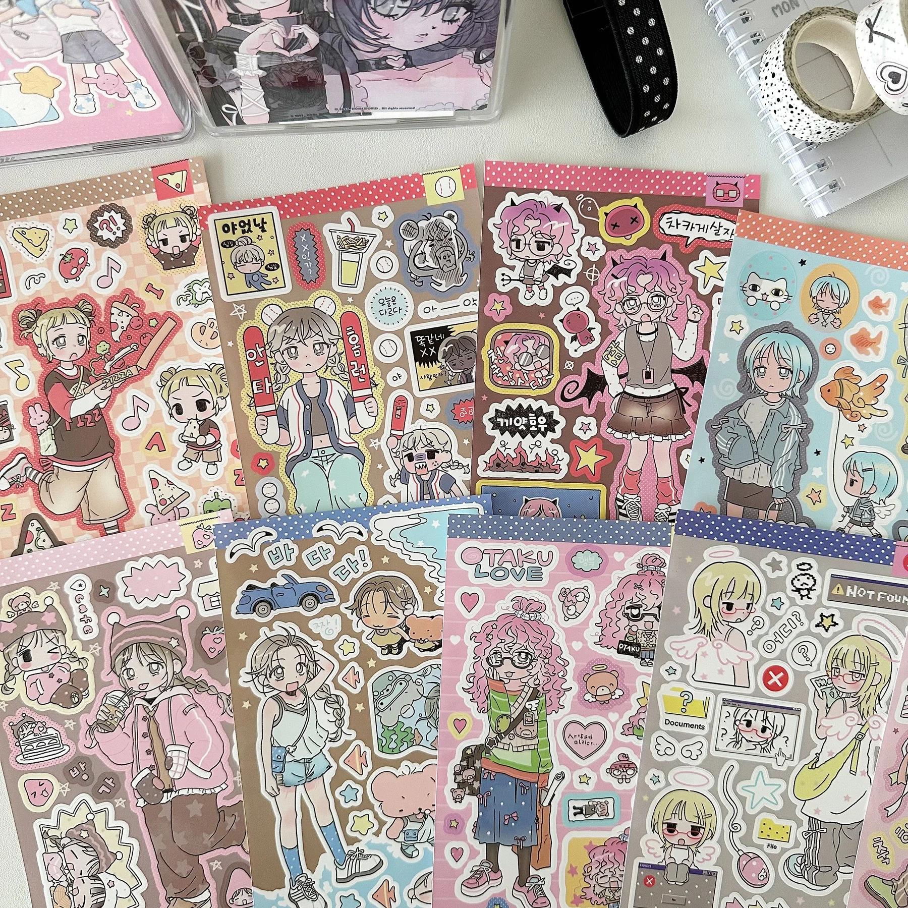 1/9PCS Korean Anime Character Stickers Cute Cool Girl Cartoon Decorative Stickers Journal Diary Notebook Planner Diy Stickers