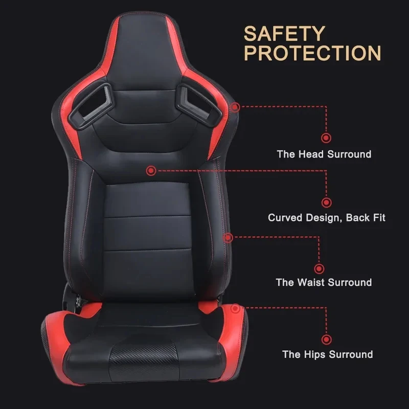 High Quality PVC Leather 3D Full Wrap Racing Seat with 1 Slider Adjustable Universal Car Simulator Bucket Seats