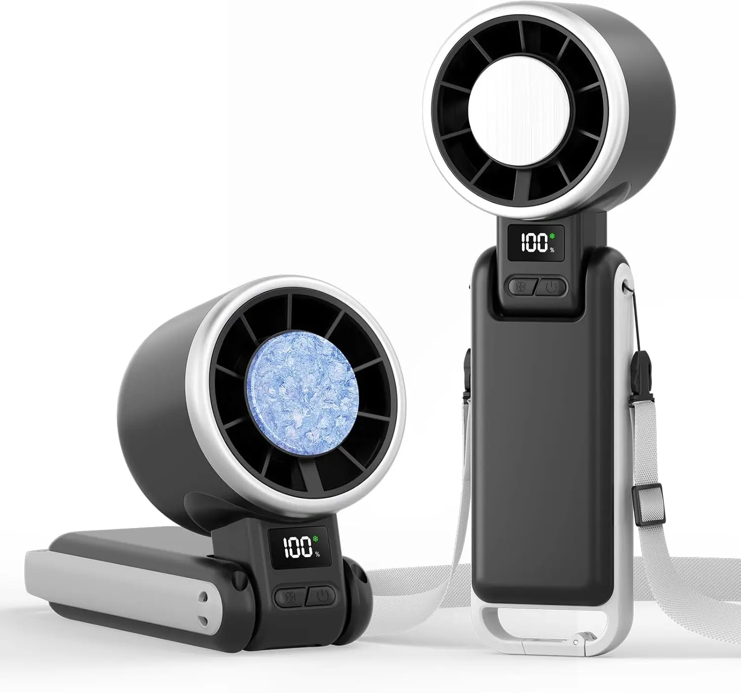 2026 New Upgrade 2026 New UpgradeTriPole Portable Handheld Turbo Fan With Ice Cooling, 5 Speed Battery Rechargeable Foldable 3 I