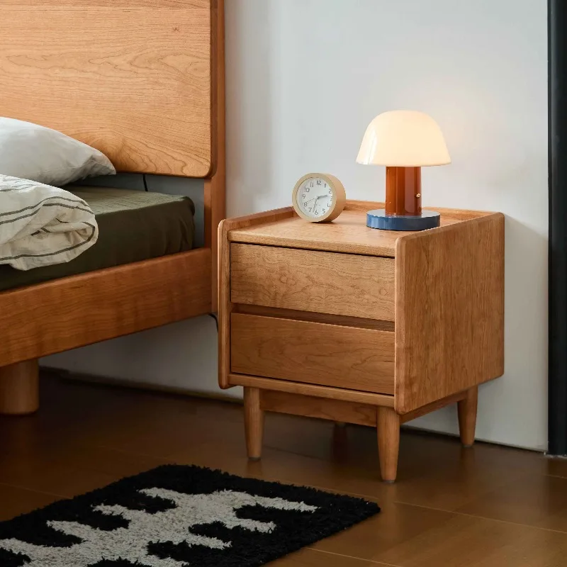 Modern solid wood bedside table with 2 drawers apartment bedroom storage bedside table
